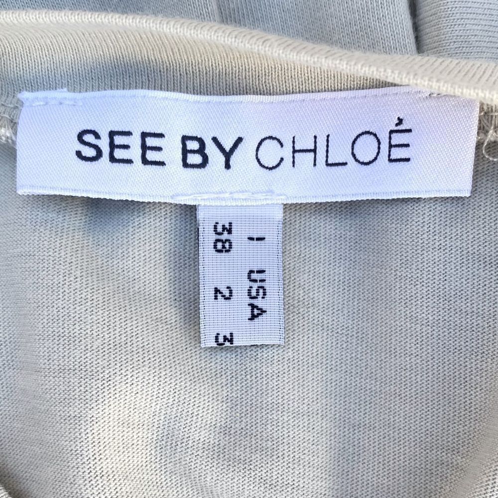 Rare See by Chloe Logo Light Gray Graphic Mini Dress w/Bell Sleeves. XS (2) EUC - Picture 4 of 5
